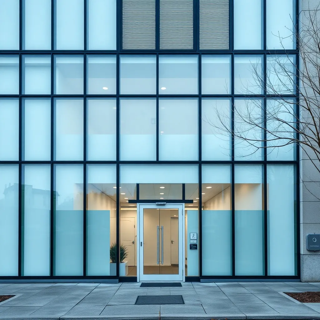 A modern minimalist private clinic facade in Vancouver, shar