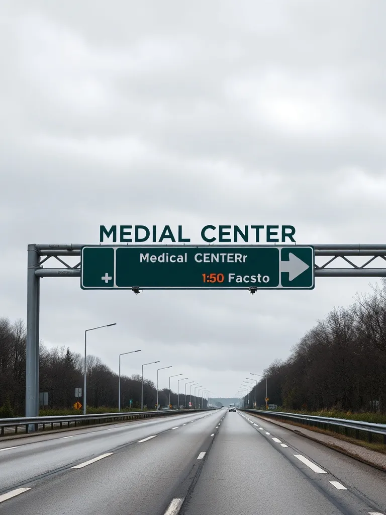 A clean, minimalist photo of a highway road sign pointing to